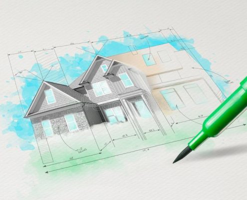 drawing colored house plan conceptn pencil concept 151418852